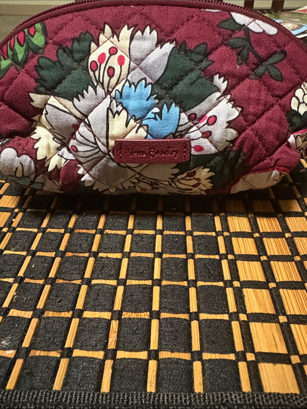 Vera Bradley Burgundy Floral Quilted Cosmetic Pouch